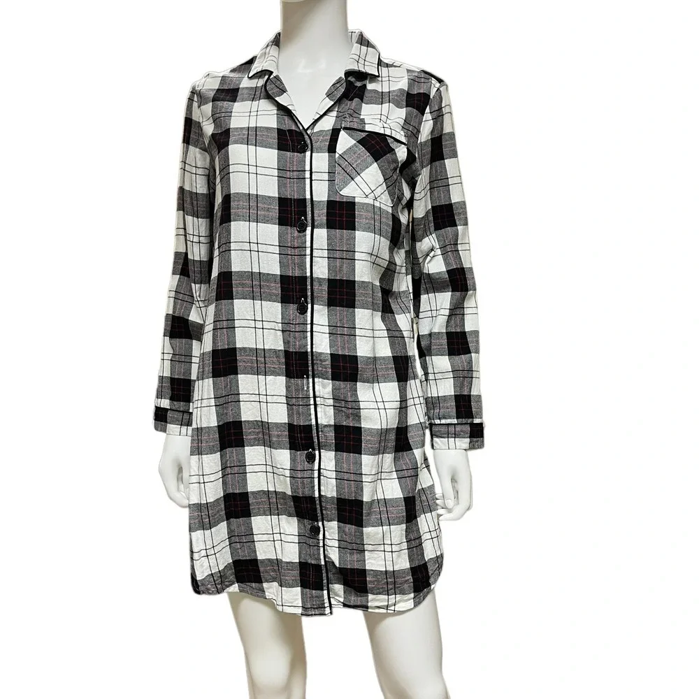 Plaid Sleep Shirt Cottagecore Grunge Cozy Flannel‎ Lounge Nightgown Sleepwear XS
